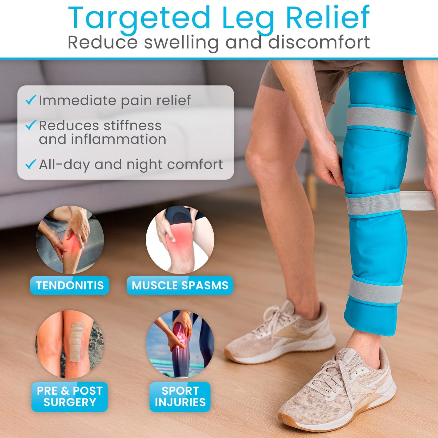 Arctic Flex Full Leg Ice Pack Wrap (Hot & Cold Therapy) - Large, Reusable Gel Ice Pack for Injuries & Swelling - ICY Sleeve for Leg Pain Relief - Cold/Hot Wrap for Thigh, Hips, Knee, Shins & Back
