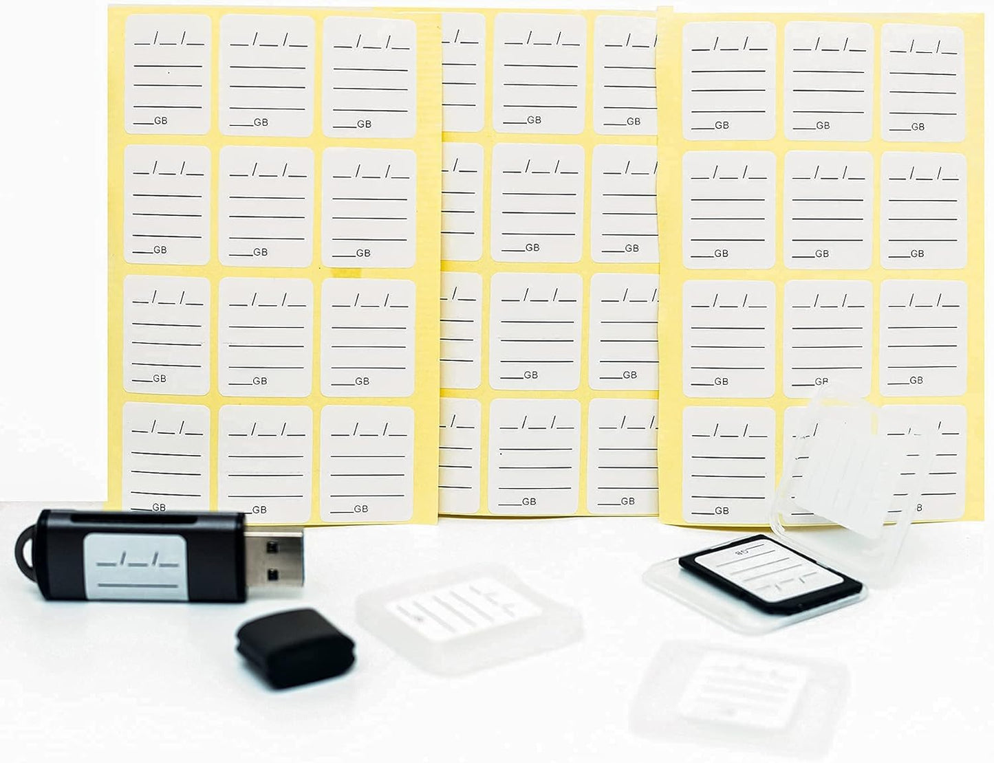 LeongLzt (120 Count) 6 SD Card Label Stickers/Flash Drive Labels with Free SD Card Cases & a Storage Box - Stick-On