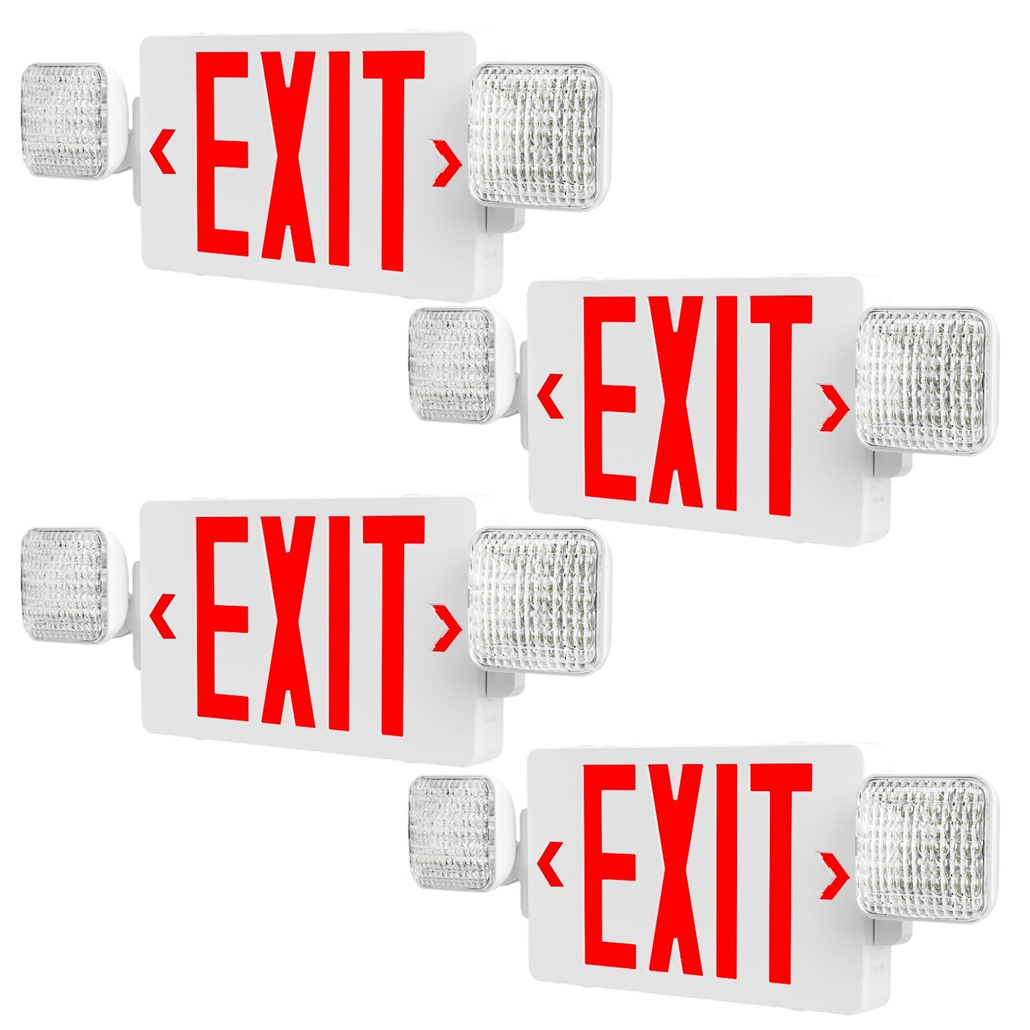 Amico 4 Pack Red Exit Signs with Emergency Lights, Commercial Grade, 94V-0 Fire Resistant Housing, Two LED Adjustable Head, Emergency Exit Sign with Lights Battery Backup, ETL Certified, AC 120/277V