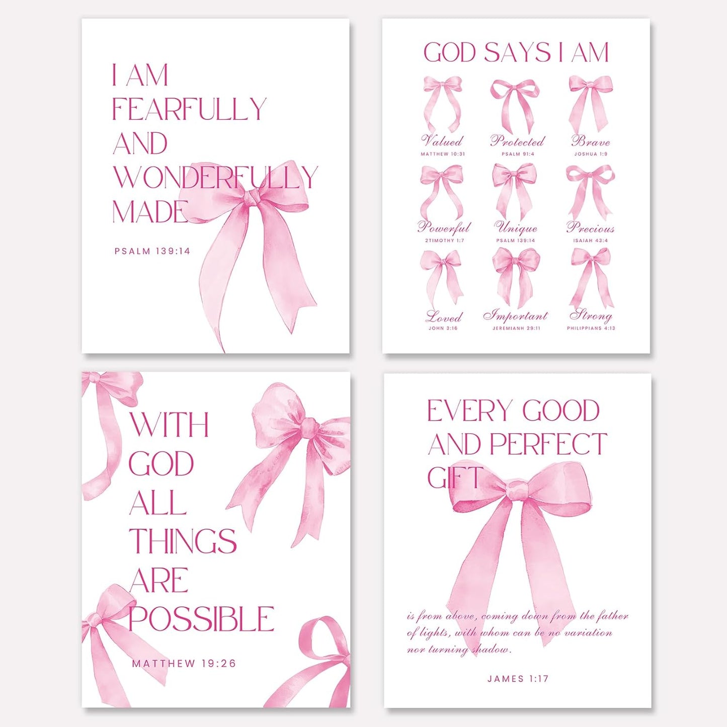 Shescrzionu 4 PCS Coquette Room Decor - Pink Bow Aesthetic Wall Art for College Girls | 10x8 Inch Set