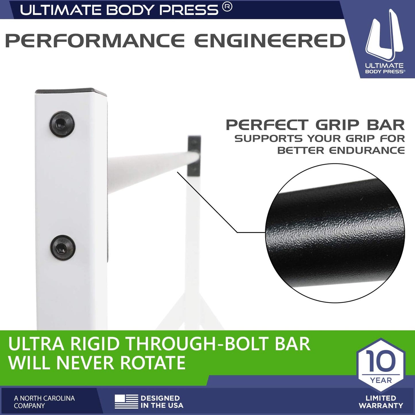 Wall or Ceiling Mount Pull Up Bar with 48” Straight Bar and 22” Risers, Double Wall Mounting Plates Fit 16” or 24” Studs and Joists by Ultimate Body Press