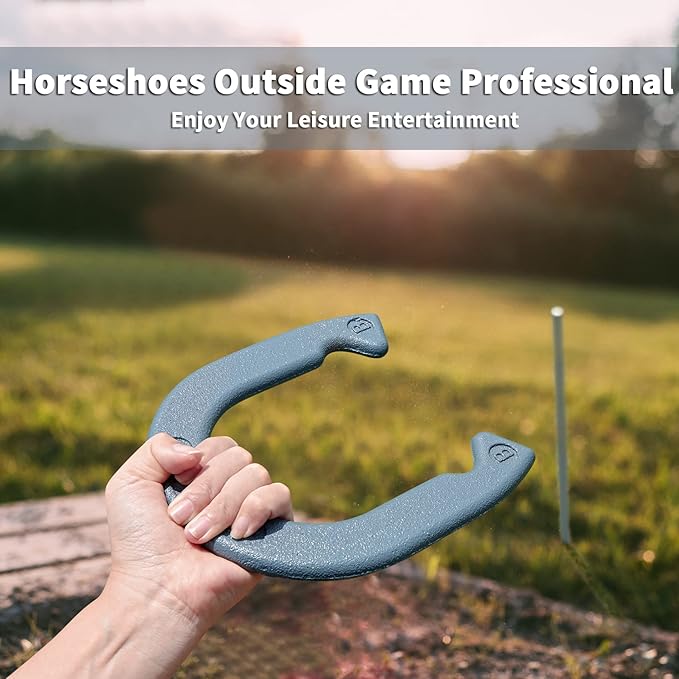 Horseshoes Outside Game Set - Universal Size Lawn Horseshoes Outdoor Games for Parties Beach Backyard, Includes 4 Horseshoes, 2 Steel Stakes and Durable Carrying Bag
