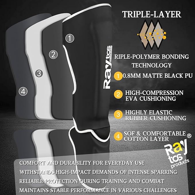 Muay Thai Shin Guards - MMA Kickboxing Leg Instep Protective Pads, Martial Art Sparring Gear for BJJ Karate Boxing Taekwondo Training, Men Adults Kids Children