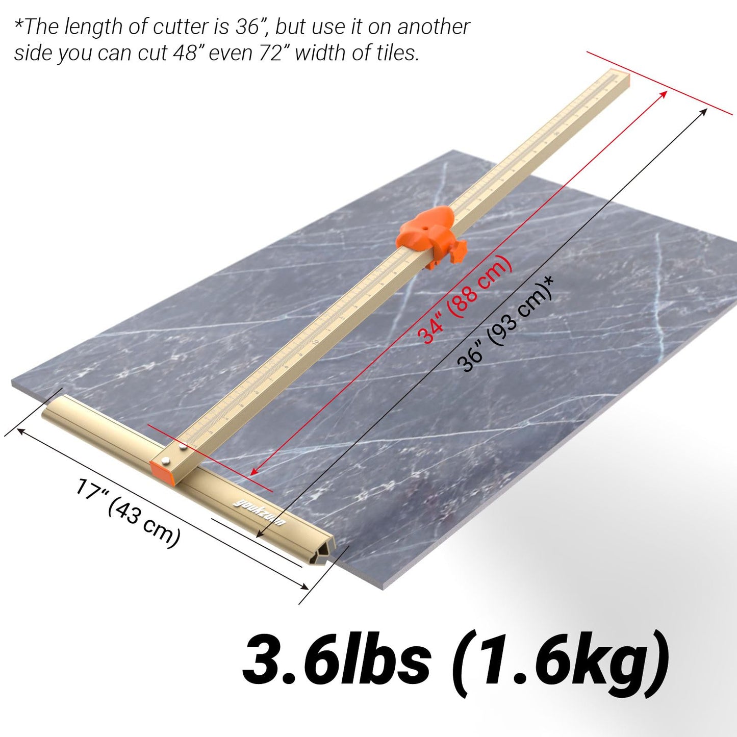 youkzuan Portable Tile Cutter 36“ Hand Tool with Ergonomic Handle Accurate Tile Cutting, Tungsten Carbide Scoring Wheel, Effortlessly Achieve Professional Cuts, Suitable for Home Renovation and DIY