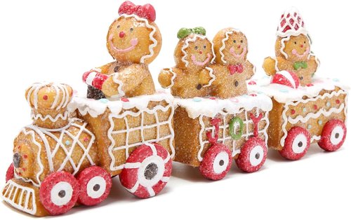 Hodao Christmas Gingerbread Man Train Figurine - Handmade Polyresin Winter Decor | 9.25” Length