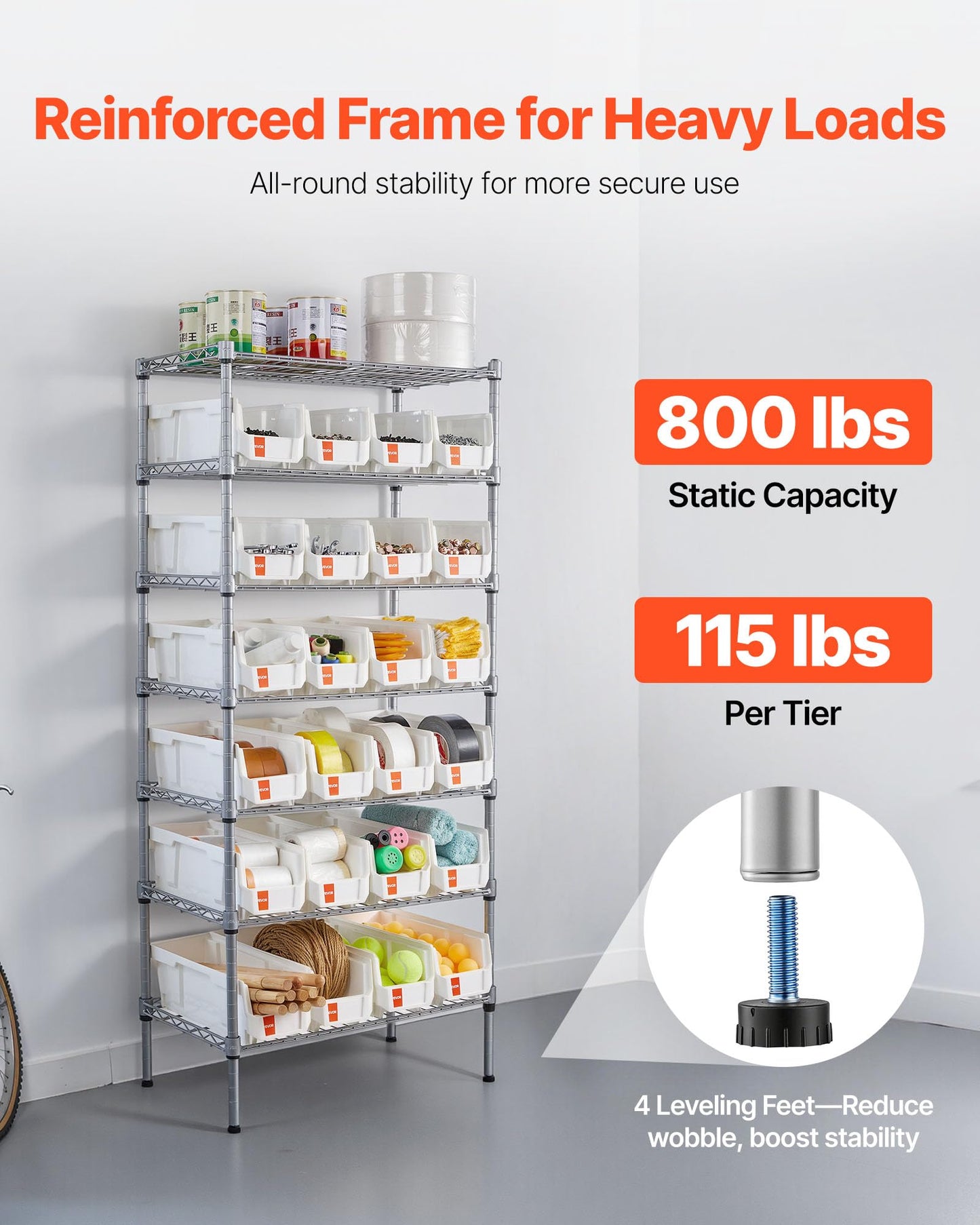 VEVOR 7-Tier Rolling Bin Storage Rack, 24 Small Bins, Bin Rack Storage Steel Wire Shelving System with Wheels, Mobile Tool Organizer for Garage, Warehouse, Office, Restaurant, Classroom, Kitchen