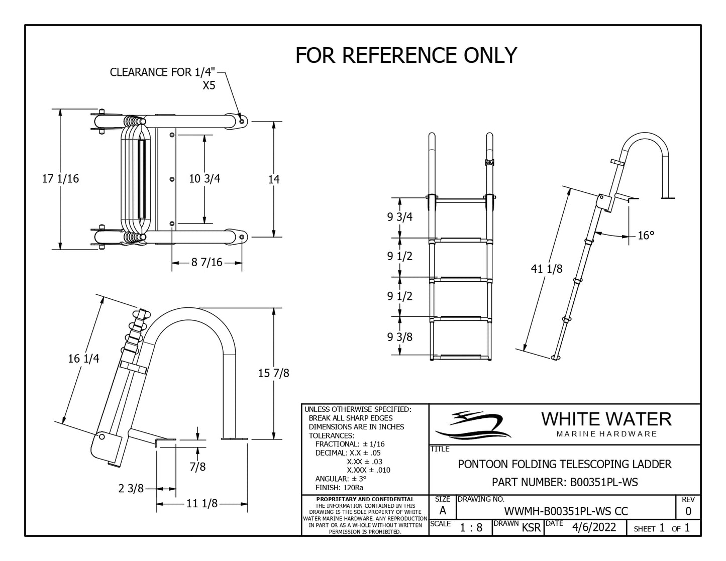 White Water – 4-Step Rear Entry Pontoon Boat Ladder with Extra-Wide Steps | 304 Stainless Steel Folding Design, Handrails, 400 lb Capacity | OEM Trusted, Fully Assembled