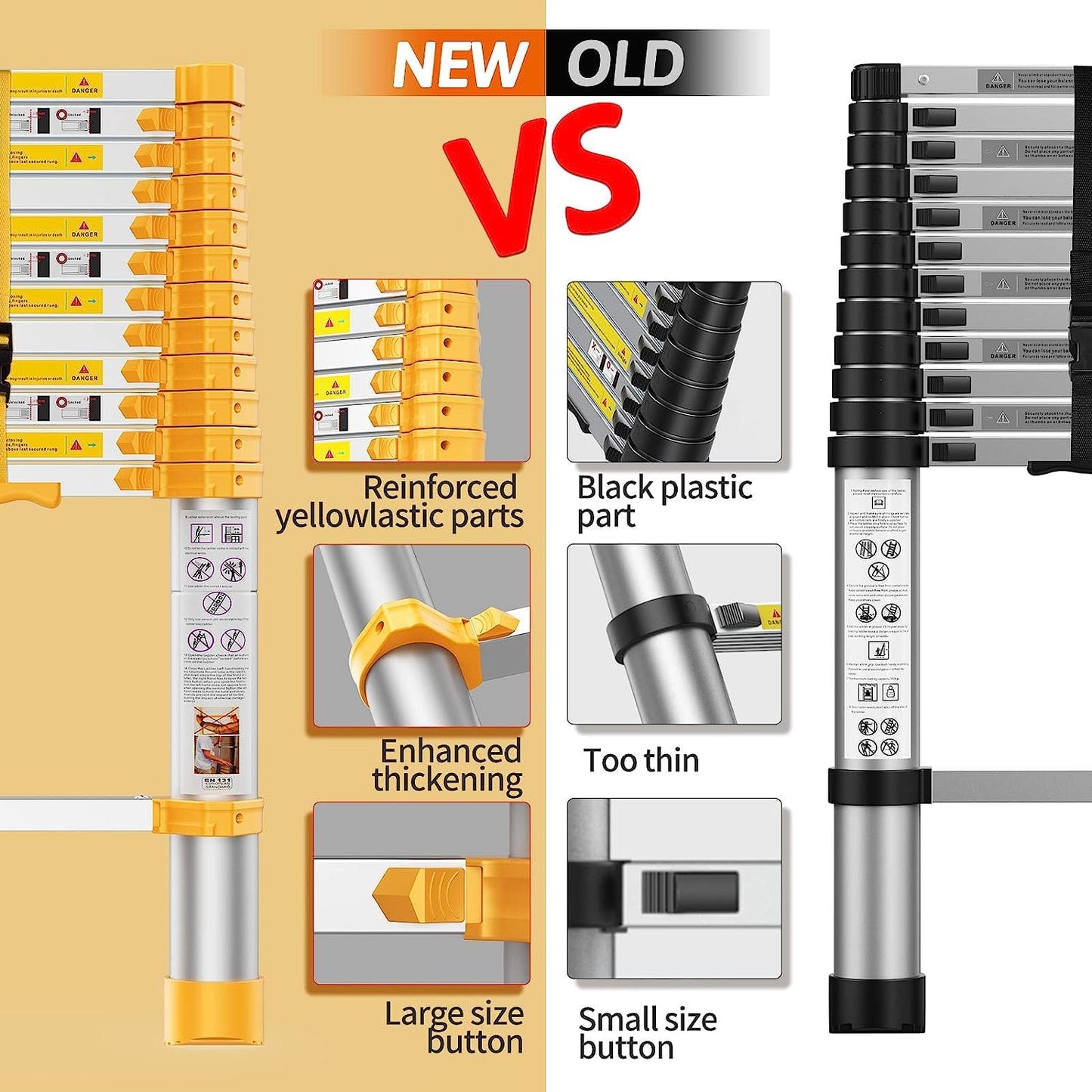 Telescoping Ladder, 15.5FT Aluminum Collapsible Ladder w/Non-Slip Feet, Telescopic Ladders Heavy Duty Ladder for Household, Outdoor Work 330 lbs Load