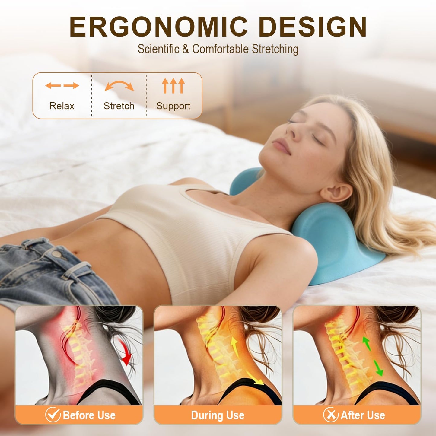 Kalamera Heated Neck Massager Pillow with Vibration Rechargeable Ergonomic Neck Traction Device for Stretching Pain Relief Deep Tissue Portable Cervical Massager for Home Office Travel Relaxation