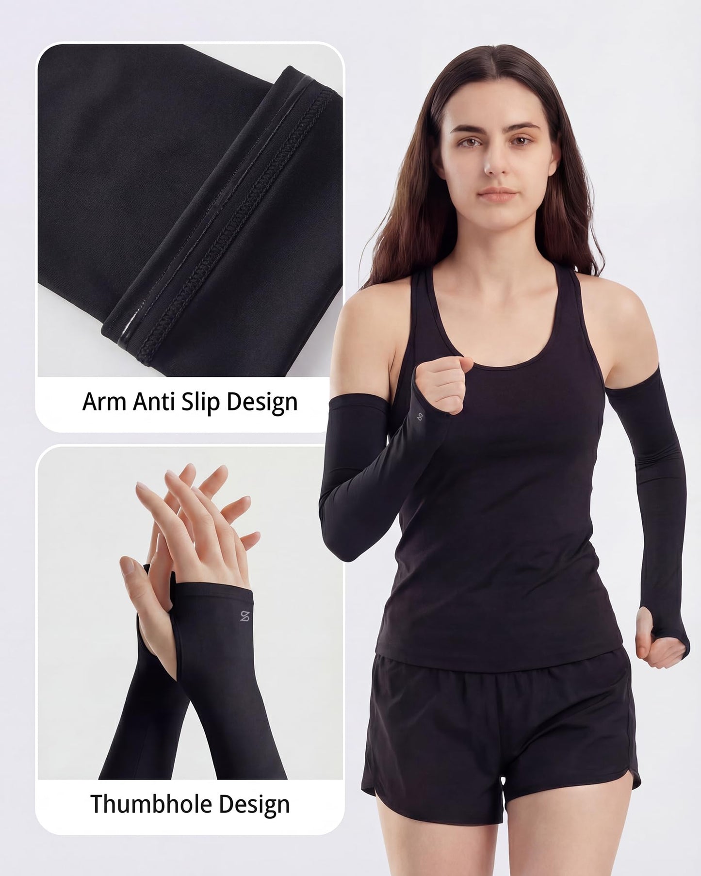 Stelle Sun Protection Cooling Arm Sleeves with Thumb Holes Golf Sport UV Arm Covers Gardening Outdoor (Black,S|M)
