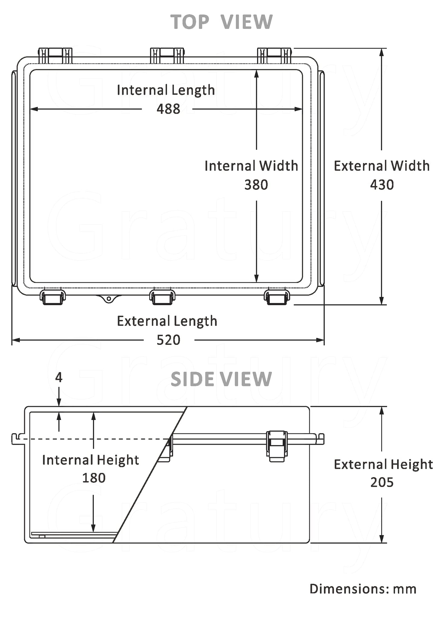 Gratury Junction Box, IP67 Waterproof Plastic Enclosure for Electrical Project, Hinged Grey Cover, Includes Mounting Plate and Wall Bracket 510×410×200mm (20"×16.1"×7.9")