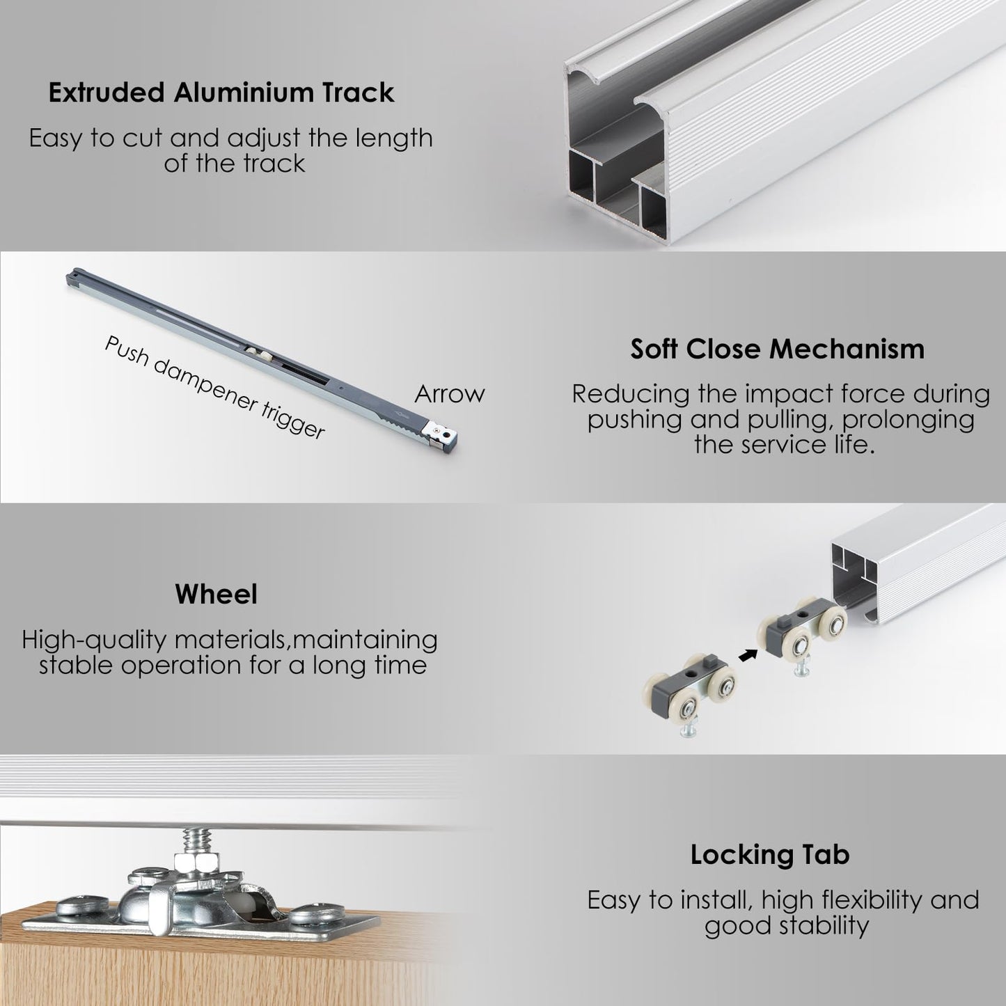 MaxxGeek 4FT/48in Sliding Pocket Door Hardware and Track Set,Soft Close Aluminum Box Sliding Door Rail Track Kit,Smoothly and Easy to Install,48" Track Kit for 23"-24" Wide Single Door