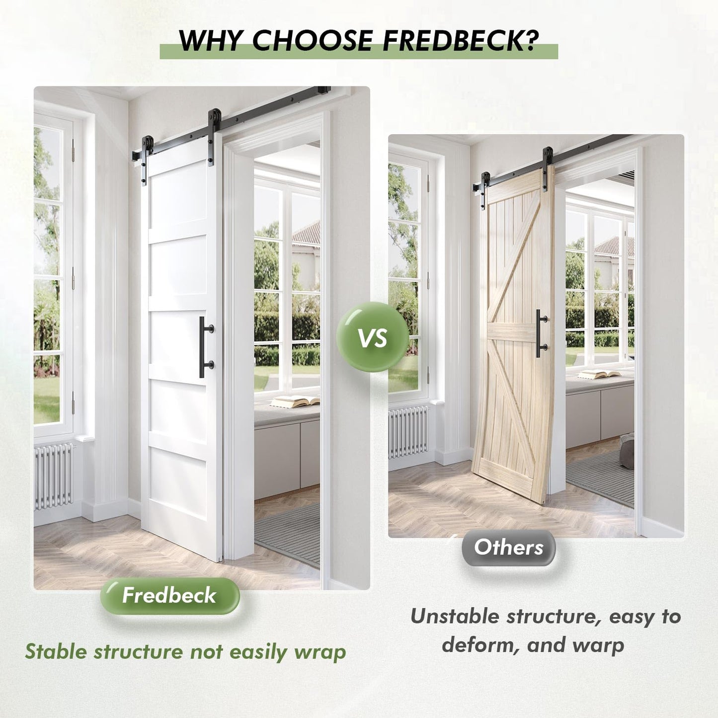 Fredbeck 54x84 inch White Barn Door with 9FT Sliding Door Hardware Kit Included & Handle,MDF,Solid PVC Surface,DIY Assembly,5-Panel