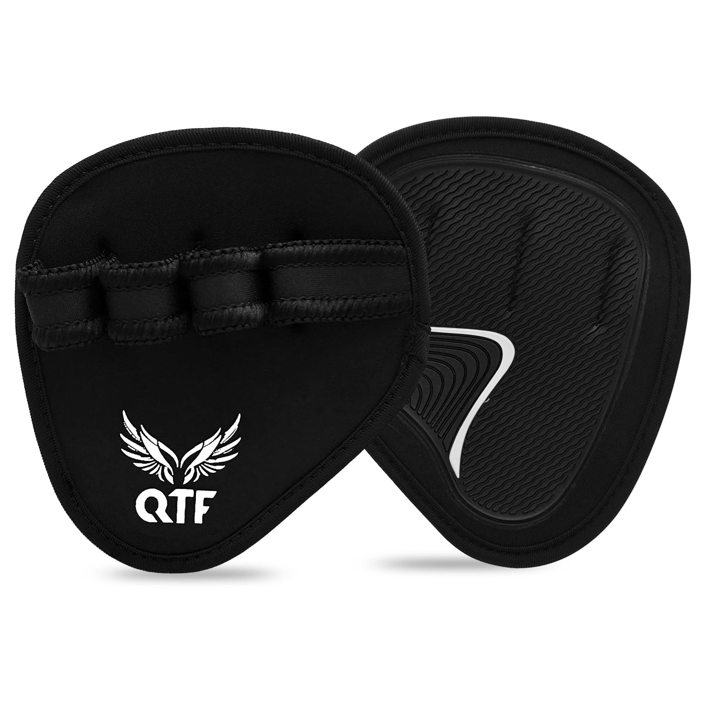 QTF Lifting Grips for Weightlifting Rubber Gloves Gym Palm Protector Grip Pads Replacement of Workout Gloves for Men & Women - Pads for Gym Weightlifting, & Pull Ups (Black/White)