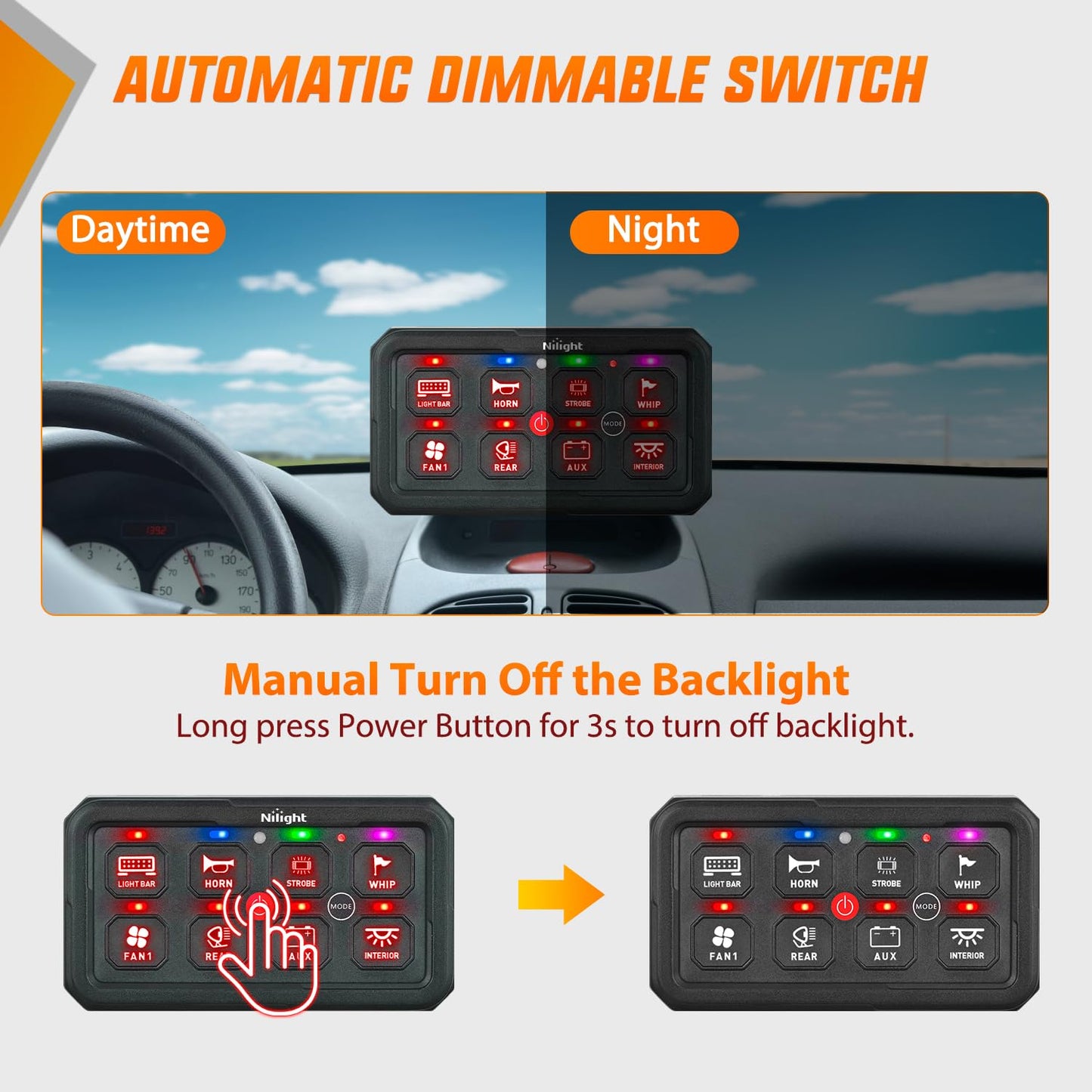 Nilight 8 Gang Switch Panel Red Circuit Control Relay System with Fuse Wiring Harness Toggle Momentary Strobe Flash Modes Automatic Dimmable ON Off Pod 12V 24V for Car Truck Camper SUV