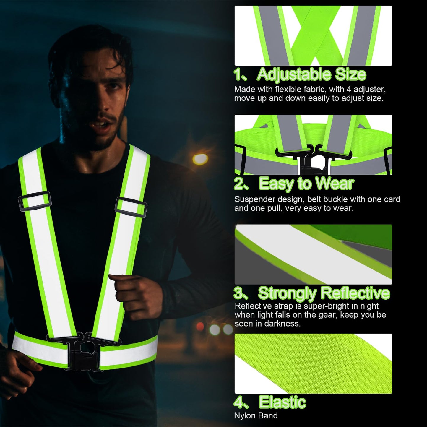 12 Pcs Reflective Vests Safety High Visibility Straps Reflector Vest Safety Straps Adjustable Elastic Vest Gear for Running Cycling Working