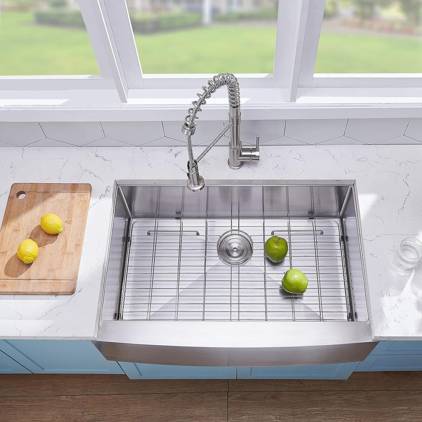 VCCUCINE Farmhouse Sink, 30x22 Inch Stainless Steel Farmhouse Kitchen Sink, Undermount Drop in Single Bowl Basin Apron Sink, Brushed Nickel Farm Sink With Strainer