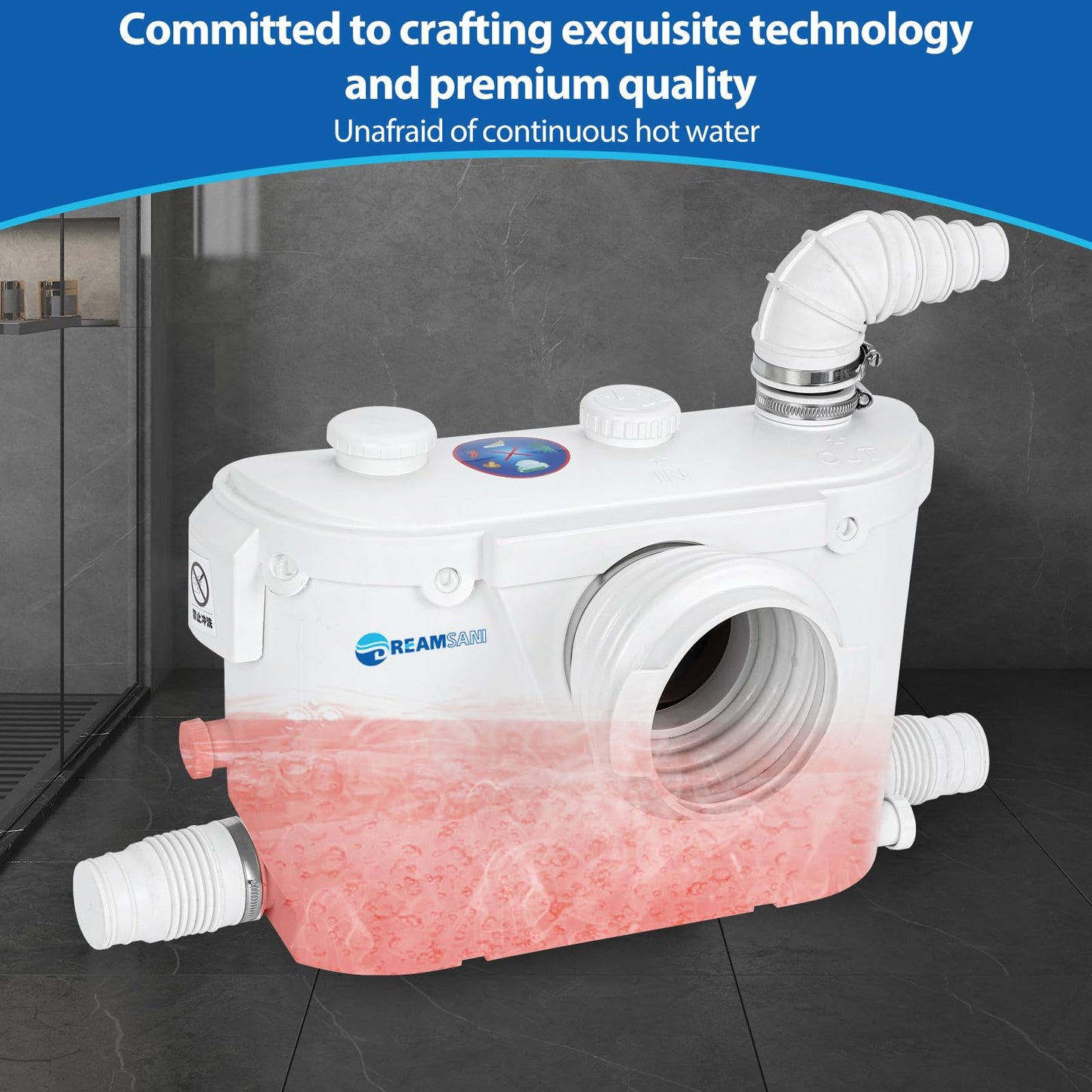 Dreamsani 500W Macerator Pump for Macerating Toilet Upflush Waste Water Marine Sewerage Pump with 4 Water Inlets Toilet Disposal Laundry Sink Shower