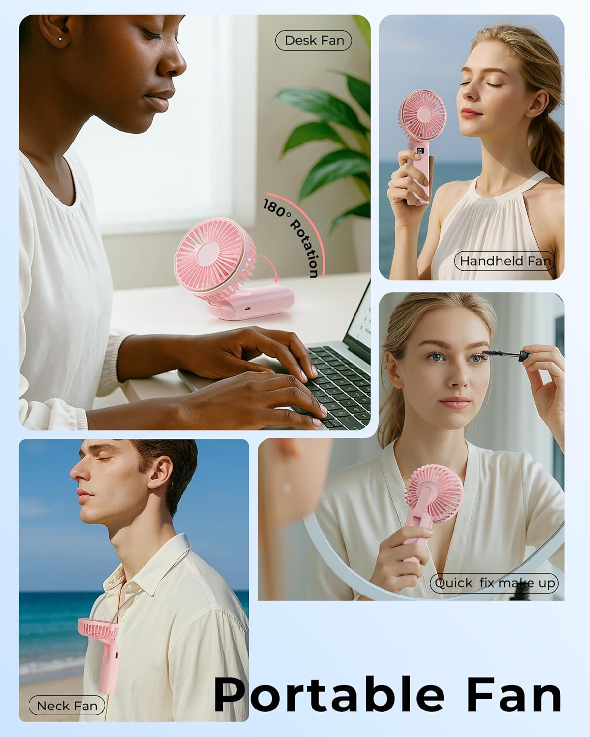 TUNISE Portable Handheld Fan - USB Rechargeable, 4000mAh Battery, 6 Speed Settings, 180° Adjustable