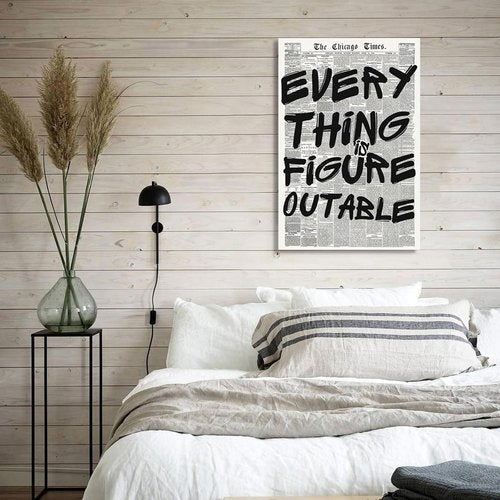 Everything Is Figureoutable Poster - Vintage Black & White Canvas Wall Art | Positive Affirmation Print 12x16in Unframed