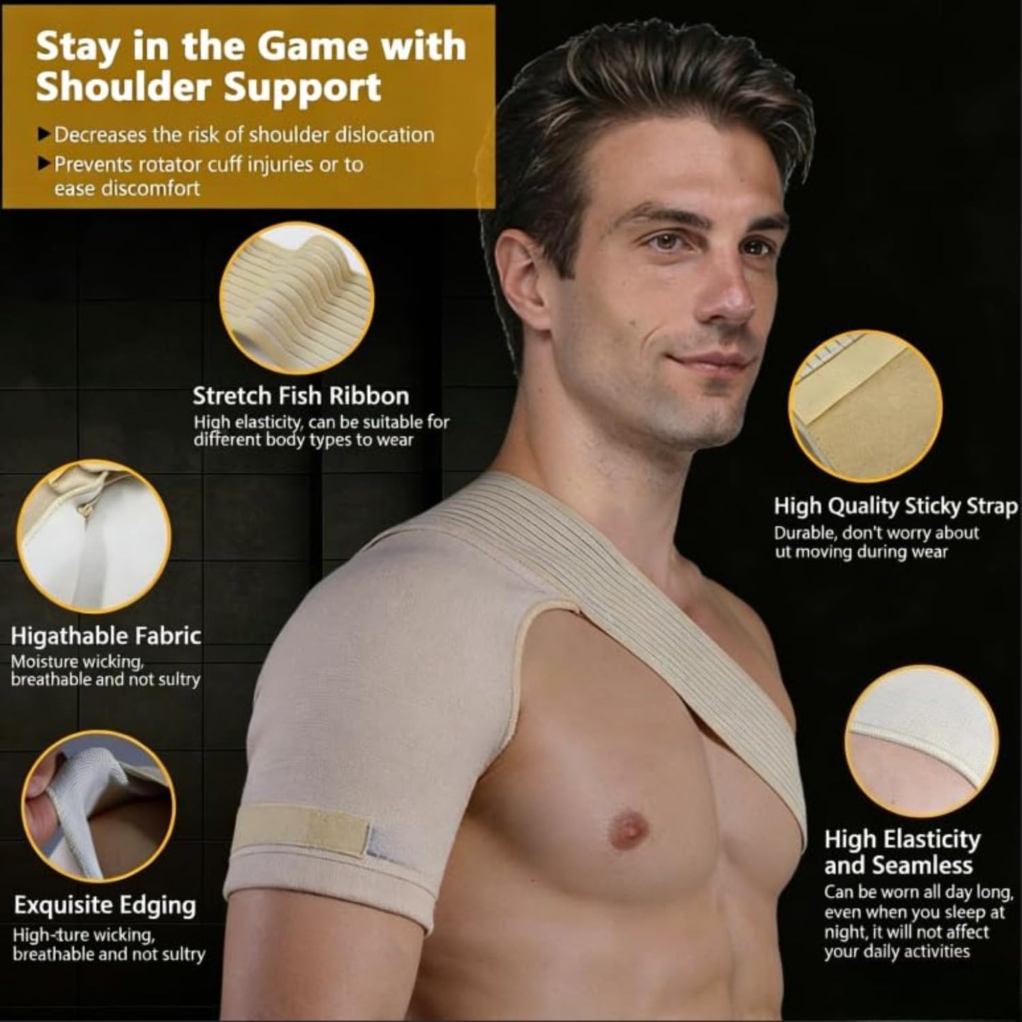 FUHUBB Compresfit - Premium Compresfit Bamboo Shoulder Brace (Universal Fit Left/Right) Original,Shoulder Compression Sleeve for Preventing Strains and Dislocation (Gray,Medium)