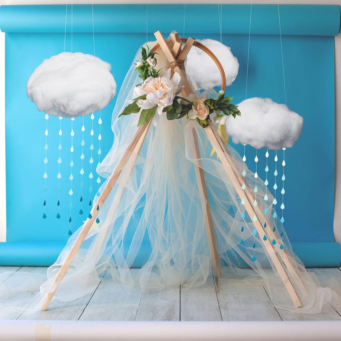 Skiennix 15 Pcs Artificial Cloud Props - 3D Raindrop Garland Set for Baby Shower & Party Decor