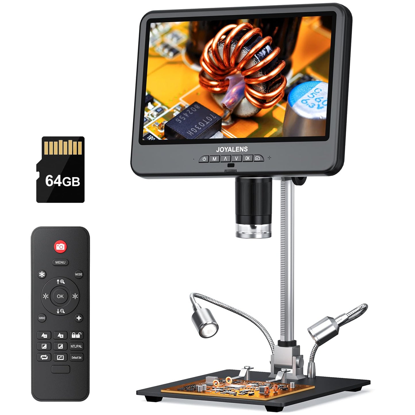 4K 30FPS HDMI Digital Microscope with 10.1" Screen, JL208S 4K Soldering Microscope Camera for Electronics, UHD 3840P Video Audio, Coin Magnifier Full View for Adults, 12.6'' Metal Stand 8 LED, 64GB