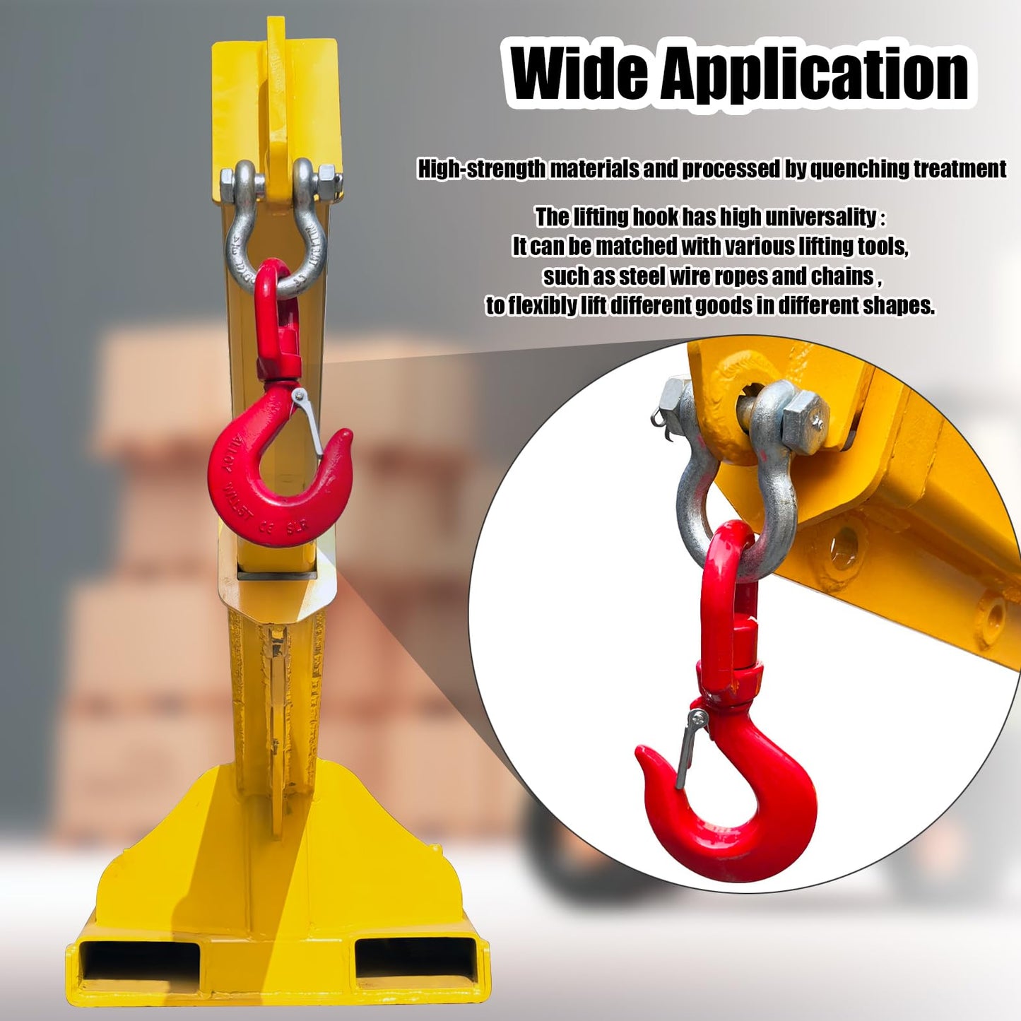 INTSUPERMAI Adjustable Forklift Jib Boom Crane, 8800 Lbs/4T Capacity Heavy Duty Forklift Mobile Crane, Max 94.5" Telescopic Arm, with Truss Hoist Jib Boom and Hook, for Towing Handling Equipment