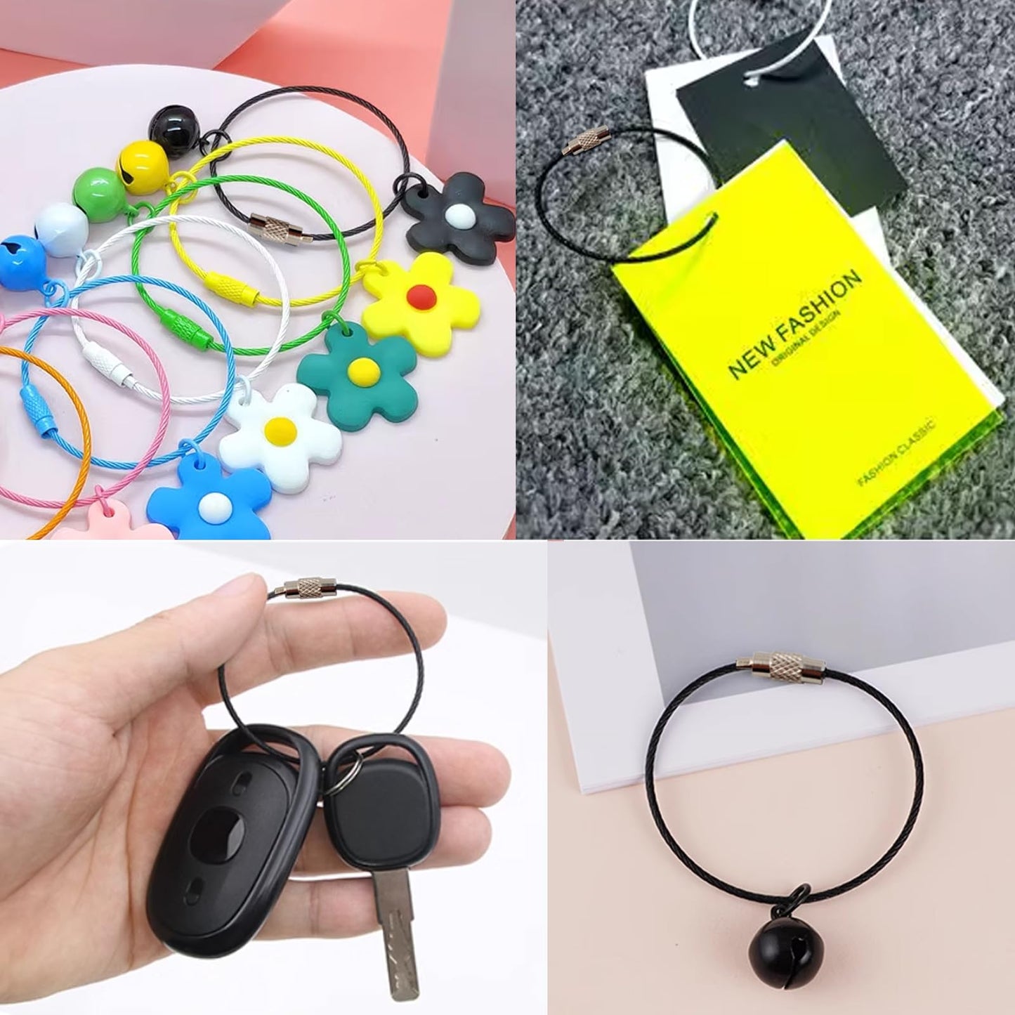 ROYHOO 50PCS Black Stainless Steel Wire Keychains Cable, Key Rings, Heavy Duty Luggage Tags Loops Tag Keepers 1.5mm Twist Barrel (Cable Length: 5.9 inches)