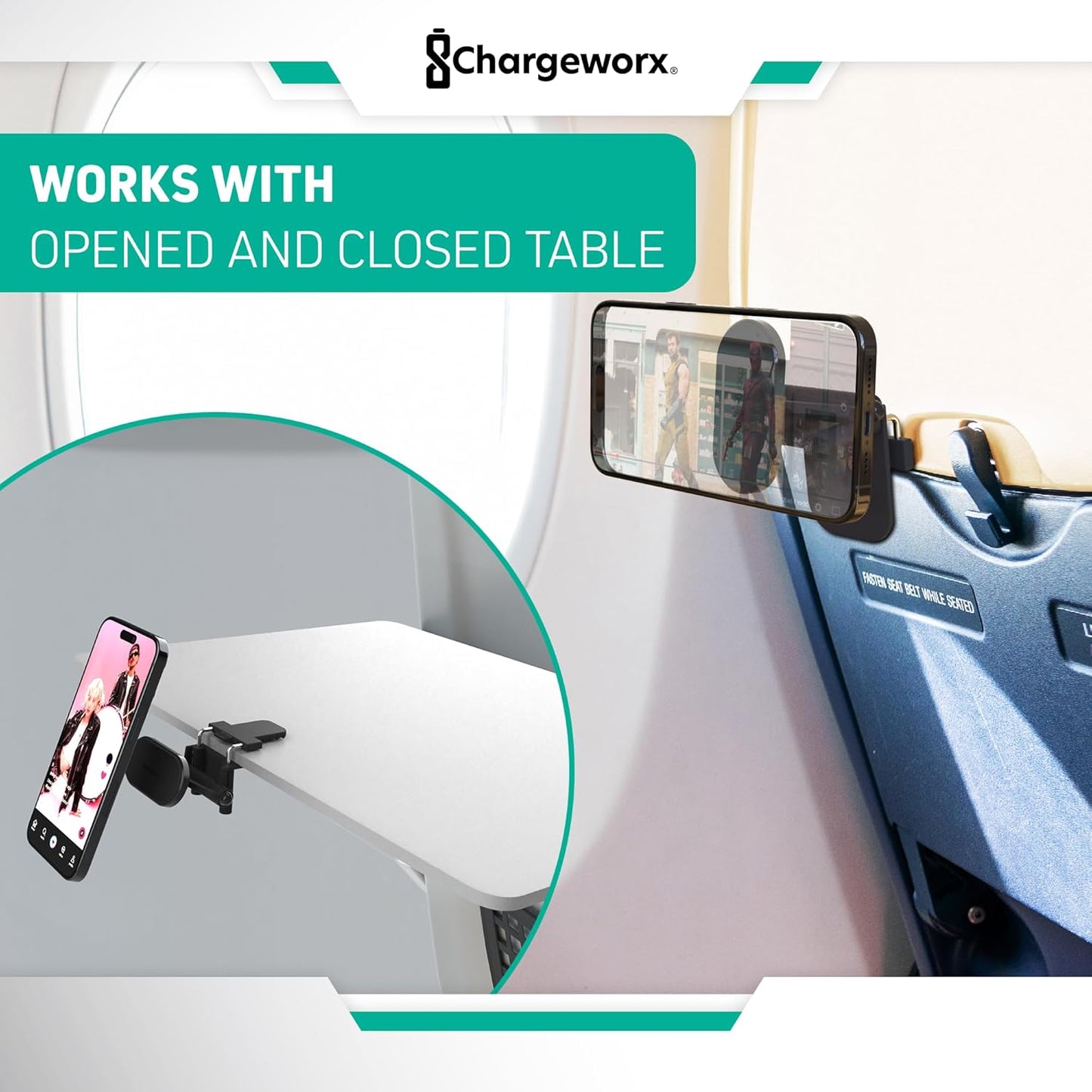 CHARGEWORX 360 90 in-Flight Magnetic Phone & Tablet Mount for Airplanes, MagSafe-Compatible Travel Phone Holder