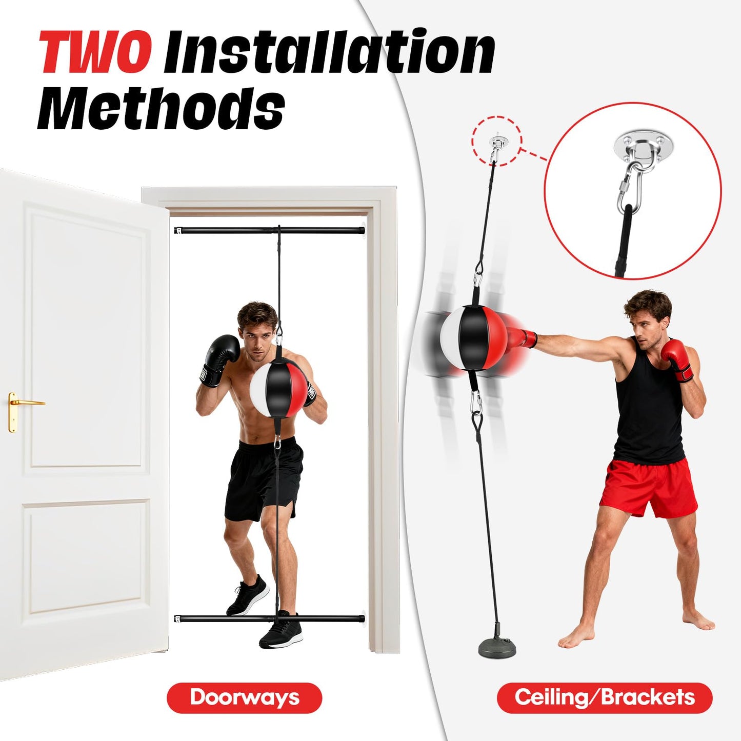 Doorway Punching Bag Double End Bag for Boxing, No Wall Installation Boxing Reflex Training Set with Bungee Cords, Double End Punching Ball Speed Bags Striking Equipment for Home & Gym