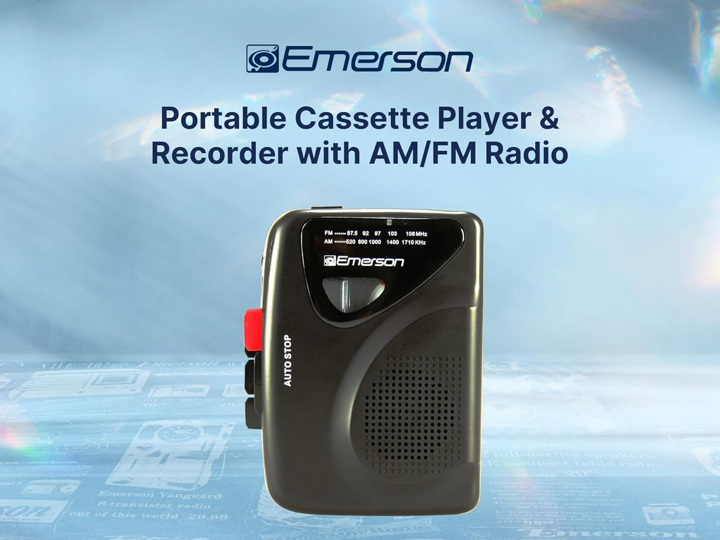 Emerson EPC-1000 Cassette 3.5mm Cassette Portable Player & Recorder with AM/FM Radio, Built-in Speaker, Headphone Jack