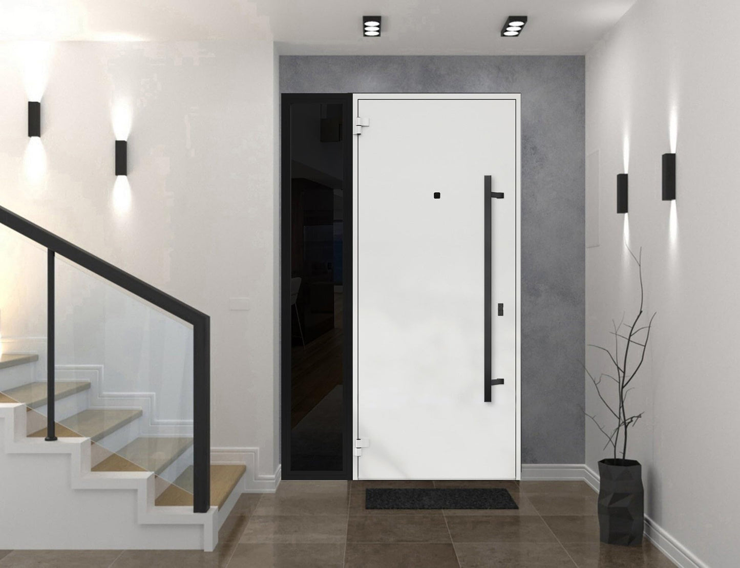 VDOMDOORS Front Exterior Prehung Steel Door/Deux 6078 Black Enamel/Side Exterior Window Sidelite/Entry Metal Modern Painted W36+12" x H80 Right Hand Inswing