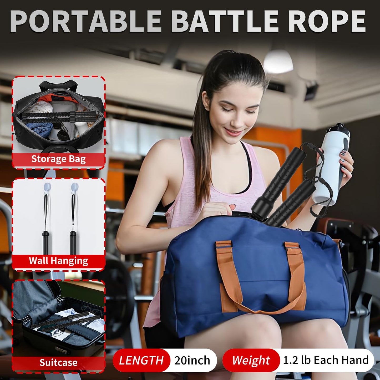 Weighted Ropeless Battle Ropes, Heavy Duty Portable Cordless Battle Ropess for HIIT Workouts, Cardio & Muscle Training, Low-Impact Cardio Training for Men & Women with Non-Slip Gloves
