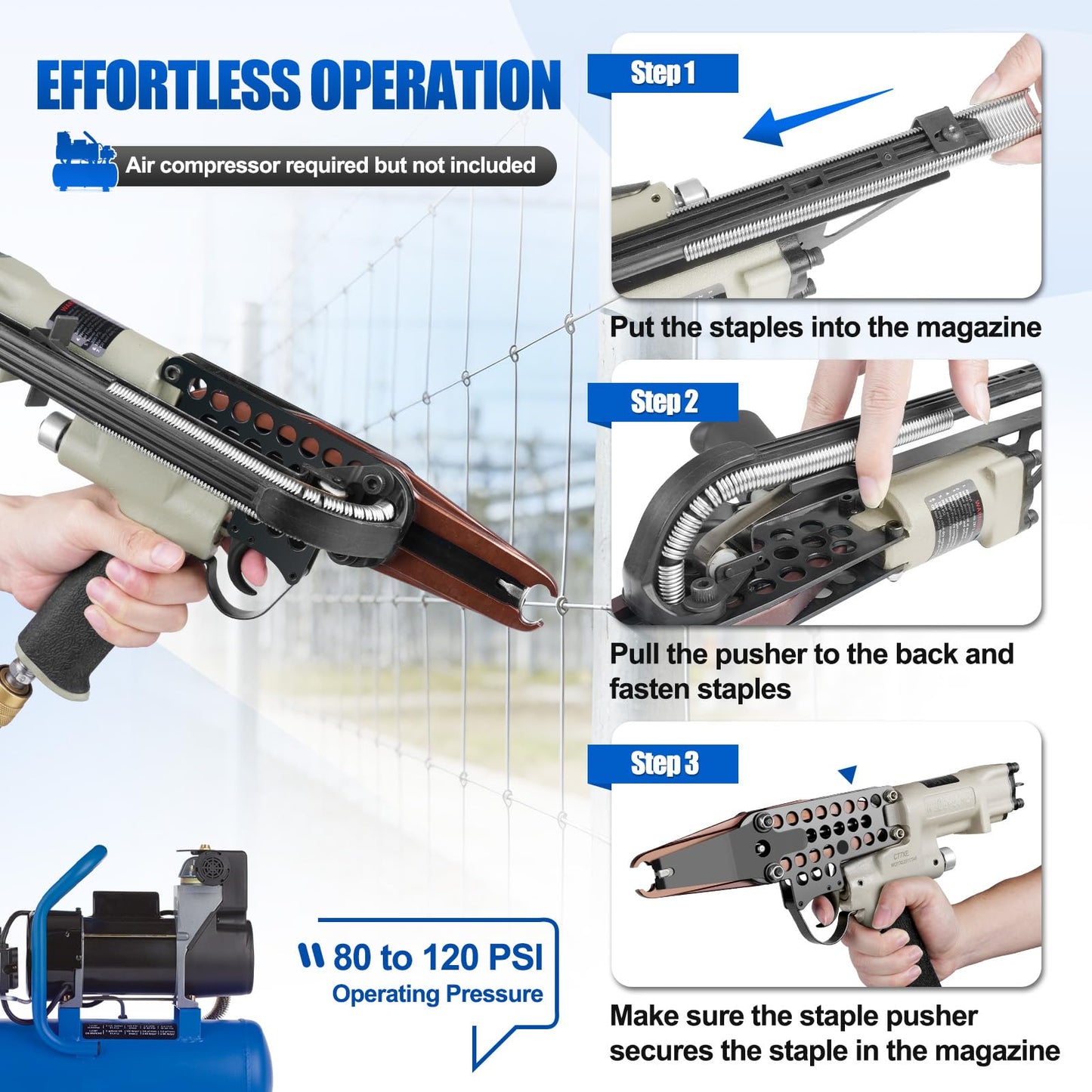 WOODPECKER C-77XE Air Hog Ring Gun with Extra Long Extended Nose, 15 Gauge, 3/4'' Crown, 8.0mm Closure Diameter, Pneumatic Hog Ring Plier Automatic C Ring Tool for Wire Cages, Car Seat