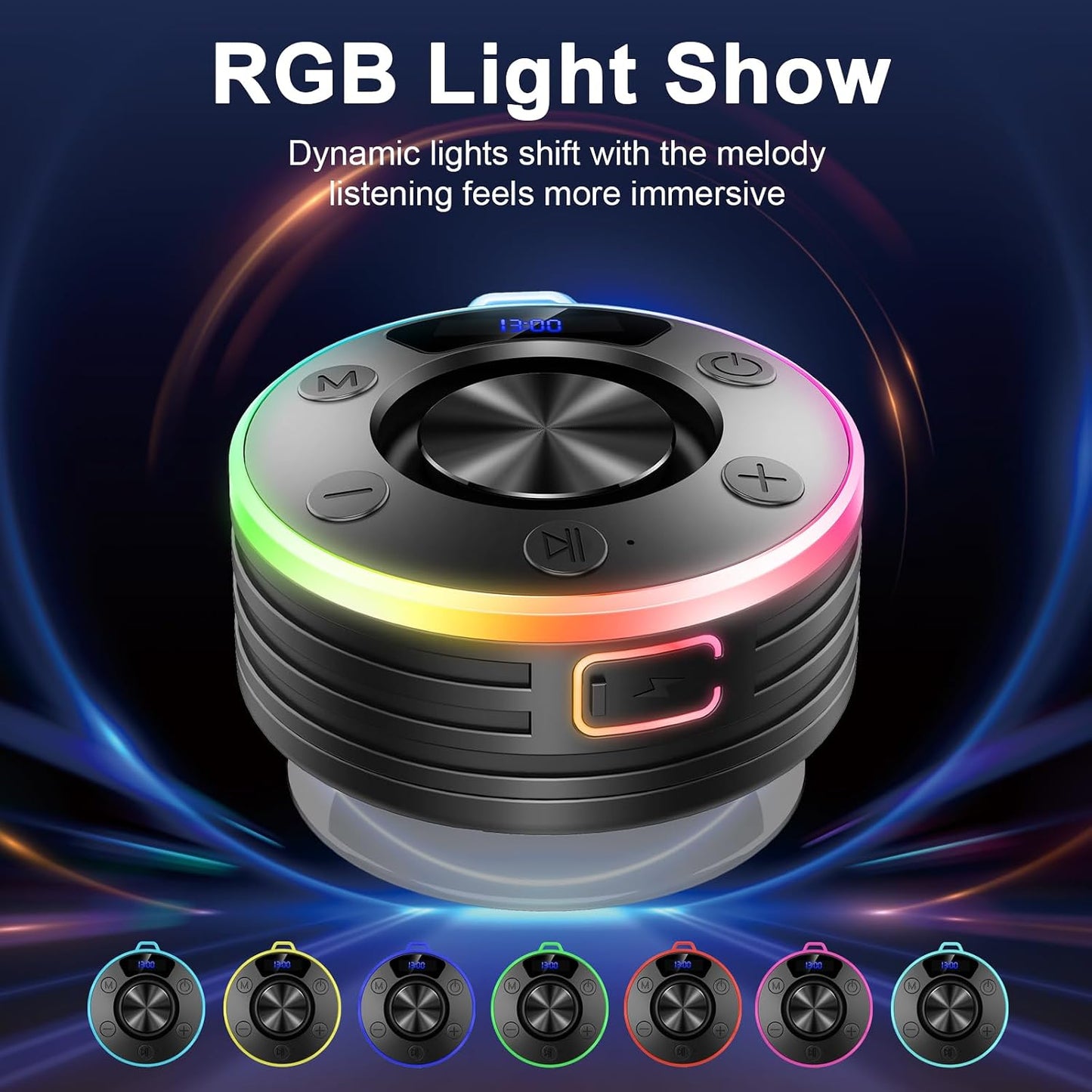 Dyurwa IPX7 Speakers Bluetooth Wireless, Shower Speaker with Lights, Waterproof Bluetooth Speakers with Suction Cup