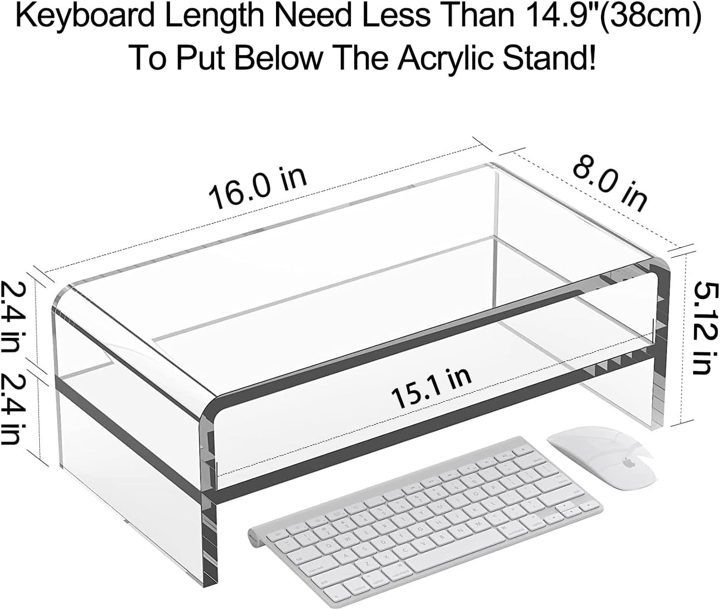 2 5.12 Inches Egchi Clear Acrylic Monitor Stand Riser Tier, High Clear Computer Desk Organizer Shelf for Multi Media PC