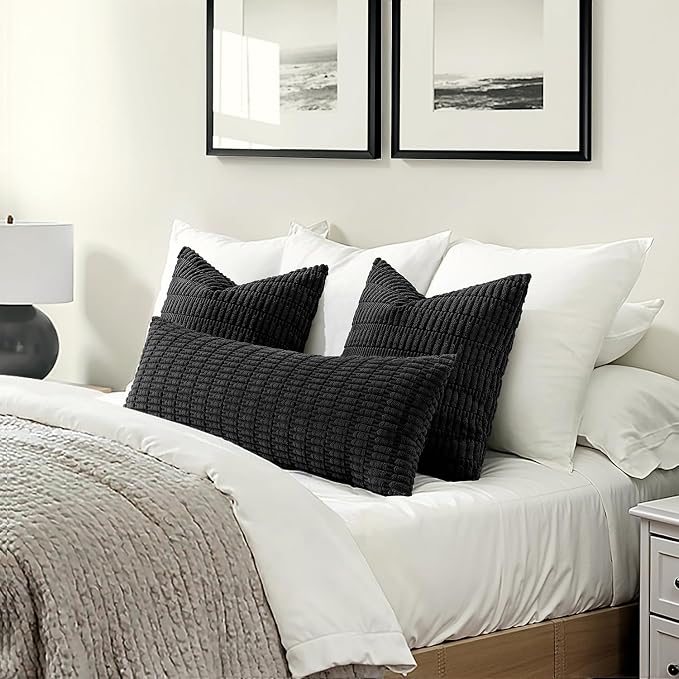MIULEE Pack of 1 Black Long Body Lumbar Decorative Throw Pillow Cover 14x36 Inch for Halloween Bed Couch Sofa Living Room Soft Boho Pillow Cover Modern Farmhouse Home Decor