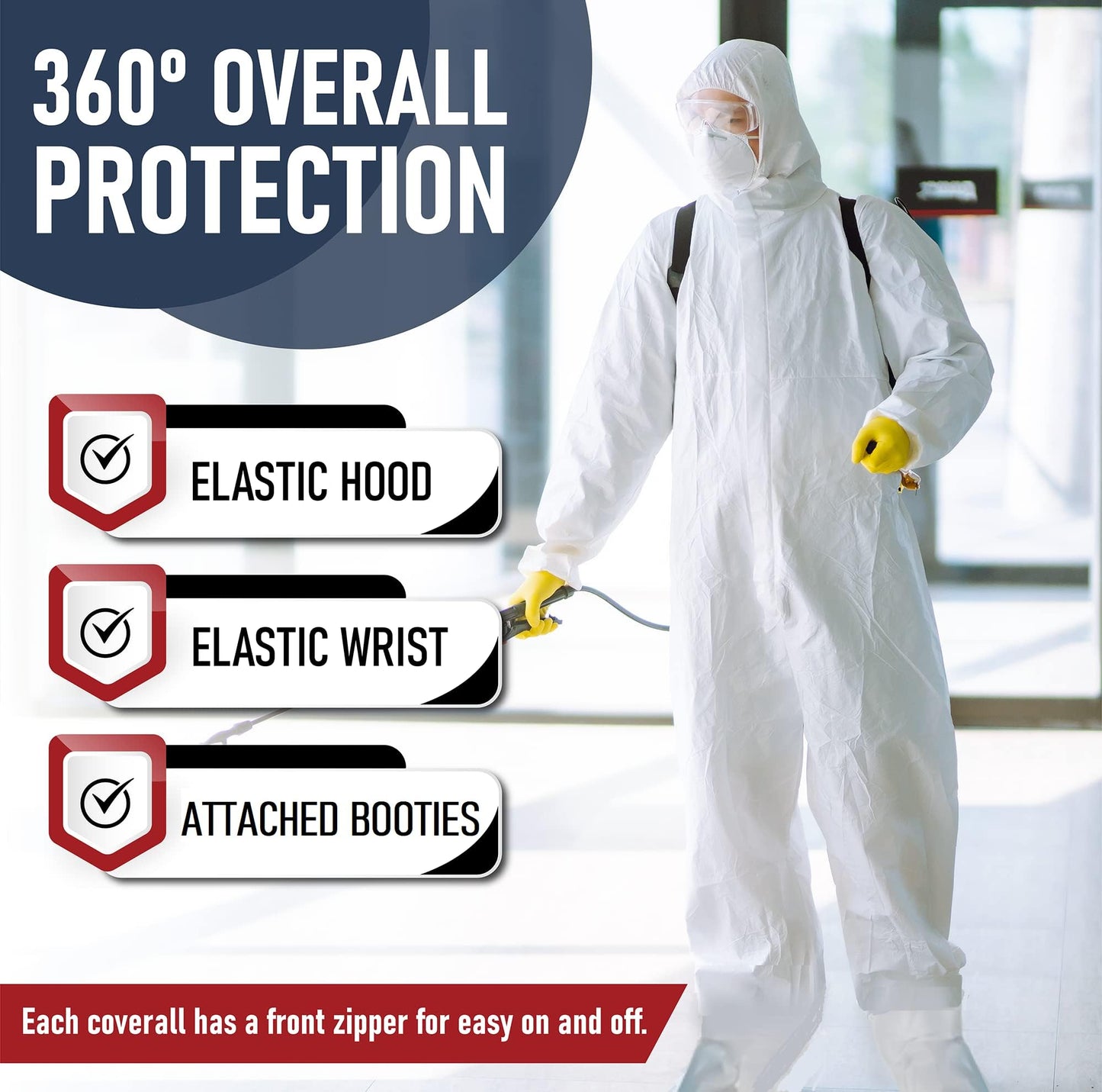 Medical Nation Hazmat Suits Disposable | 25 Pack | Protective Coveralls with Attached Hood and Boots | Heavy Duty Full Body Painters Suit for Adults - Breathable & Water Resistant | Extra Large