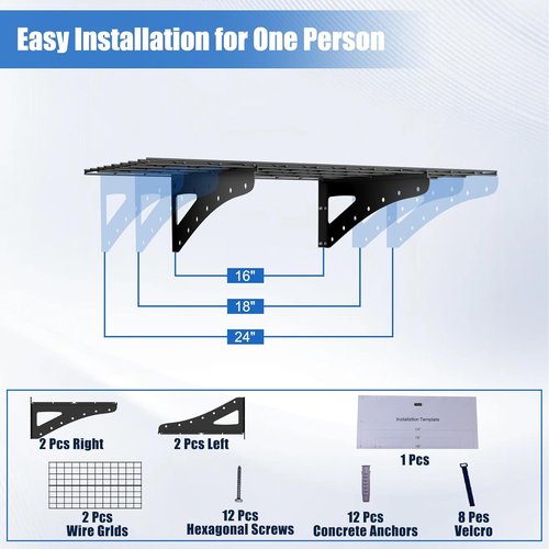 Garage Shelving | Wall Mounted Heavy Duty Set of 2 - 2 x 4 ft Floating Storage Racks, Black, 250 lbs Capacity