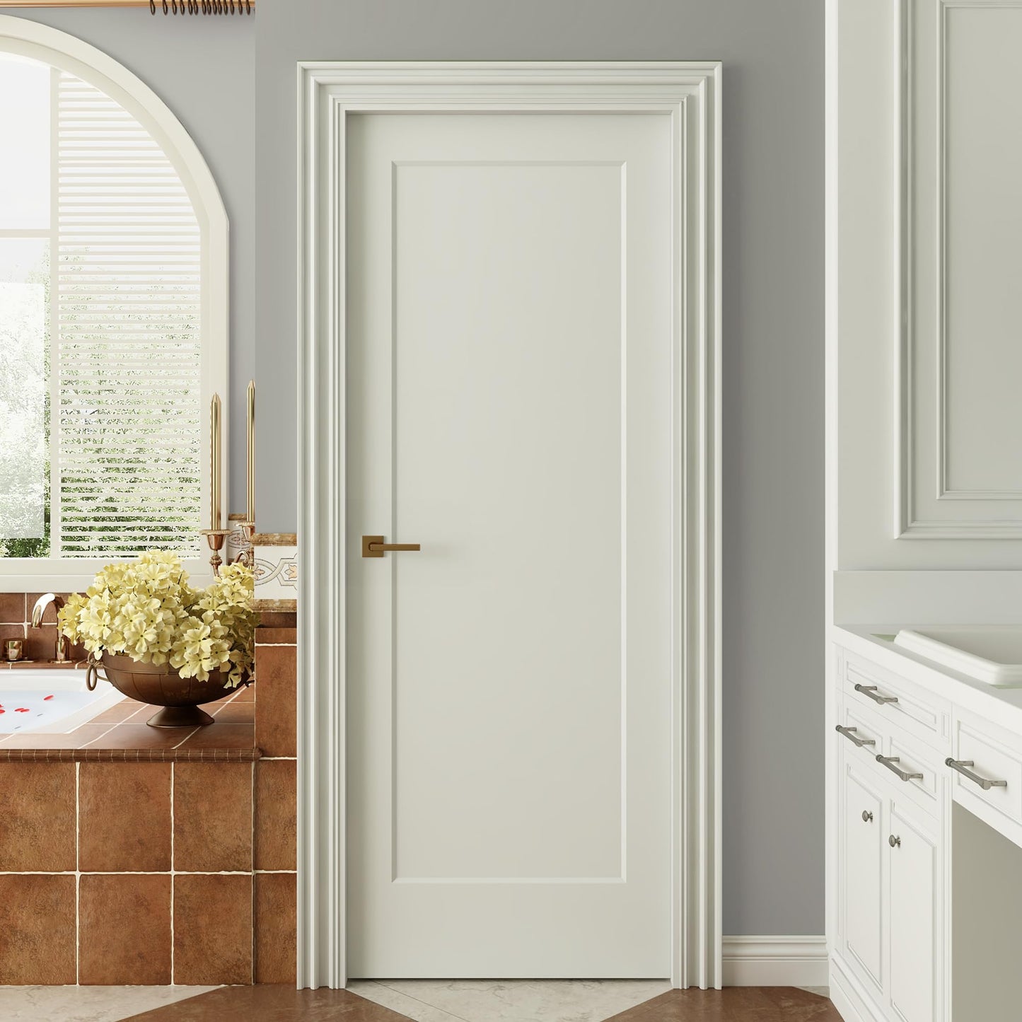 JUBEST 24"x80" 1-Panel Shaker Style White Primed Hollow Core Interior Molded Door Slab, NOT Pre-drilled and NOT Included Hardware, Pre-Assembled Interior Door for Pantry, Laundry, Closet