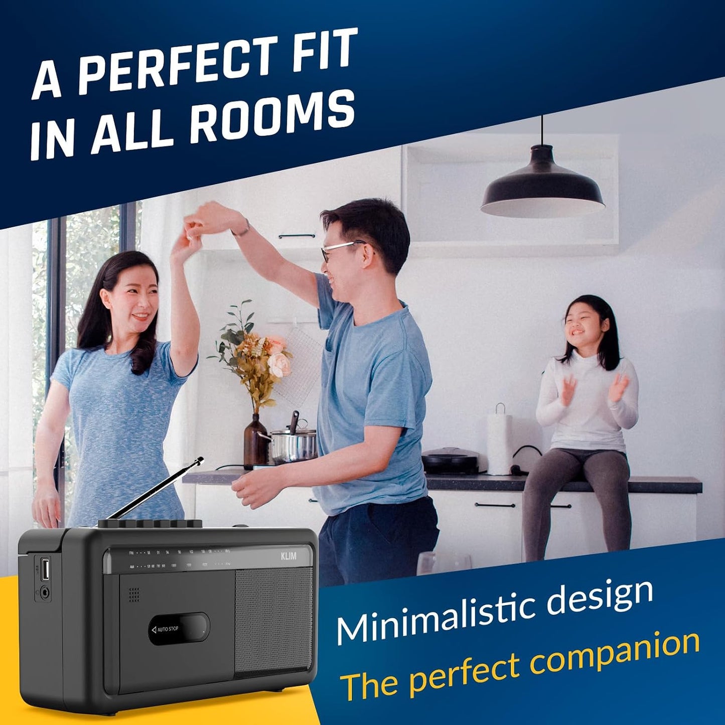 KLIM Cassette Portable Player & Tape Recorder Boombox with AM/FM Radio, USB, Bluetooth, Speaker, and Earphone Jack