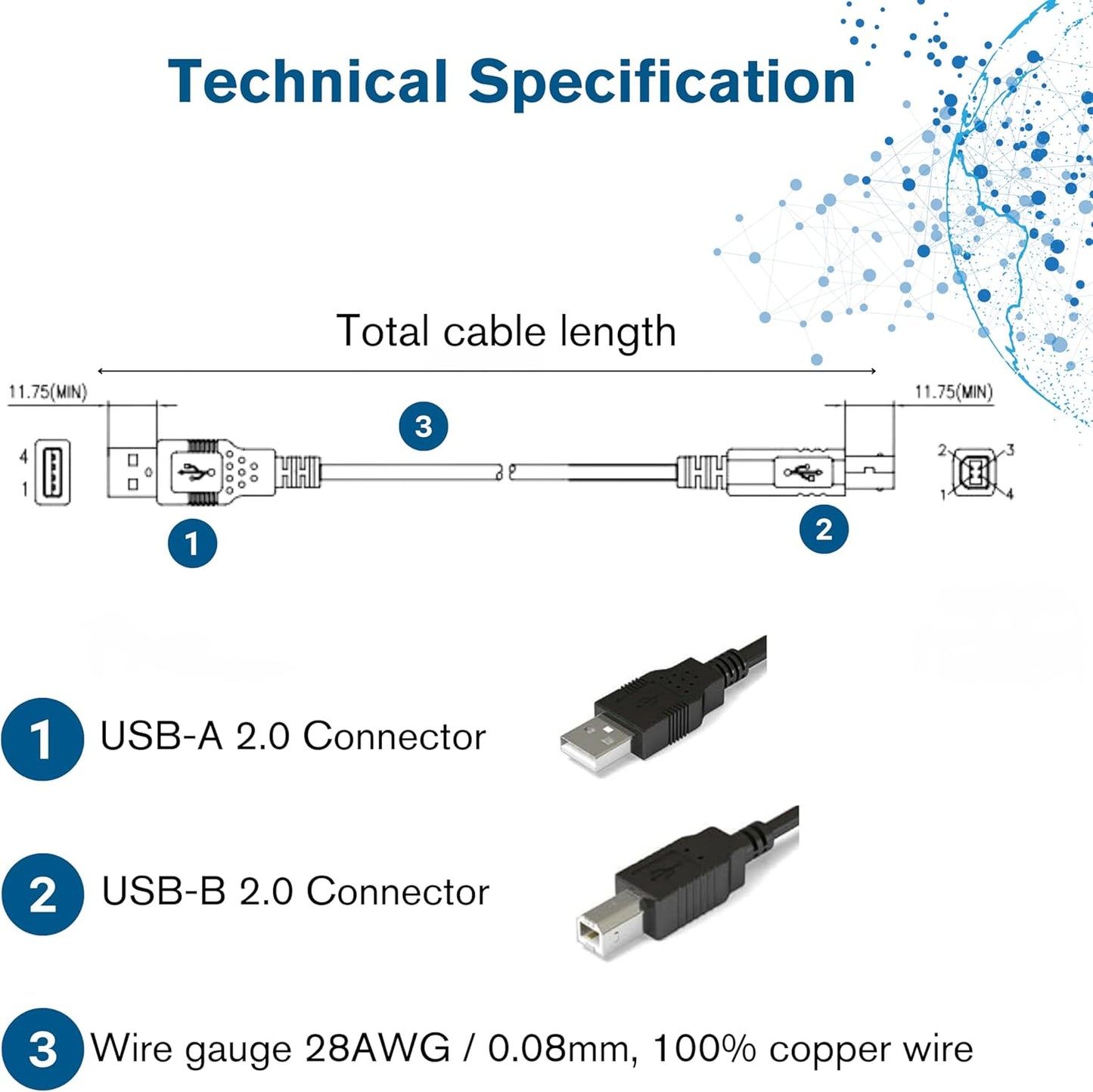 C2G 2.0 3.28 (1 13171 USB Cable, USB Cable, USB A to B Cable, Feet Meter), White, Cables to Go