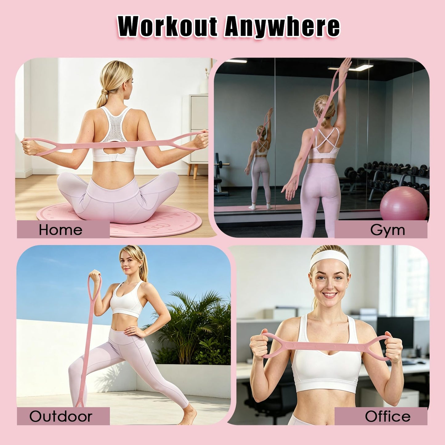 TREKONPEAK Figure 8 Resistance Bands, 3 Packs Upgraded Silicone 8-Shaped Exercise Band for Women Arms Shoulder Back Legs Stretching Pilates Yoga (Extended Version: 15Lb & 25Lb & 35Lb)