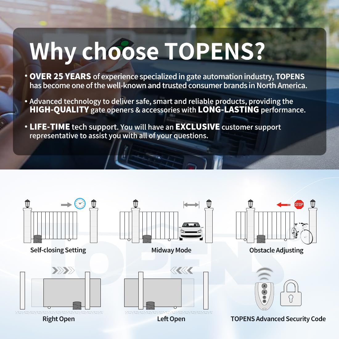 TOPENS RK700T Automatic Sliding Gate Opener Rack Drive Electric Gate Motor for Heavy Driveway Slide Gates Up to 1600 Pounds, Security Gate Operator AC Powered with Nylon Gear Rack and Remote Control