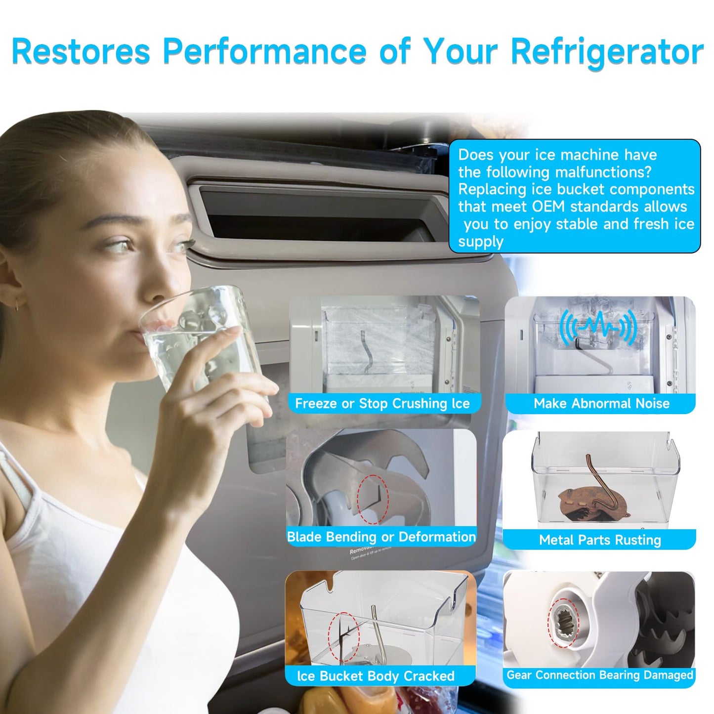 ColleRain WPW10347093 Removable Ice Bin Compatible with Whirlpool Ice Bucket Replacement, W10347093 Ice Maker Assembly for Whirlpool Refrigerator Ice Bin