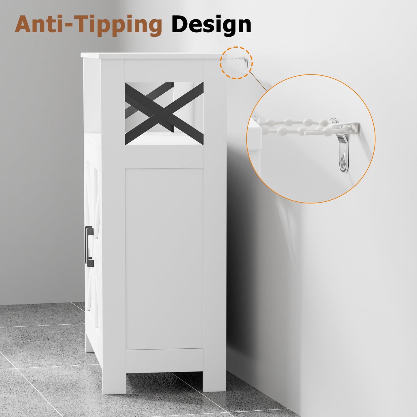 Homhedy Farmhouse Bathroom Storage Cabinet with 2 Doors, Toilet Paper Cabinet with Adjustable Shelf, Small Bathroom Cabinet for Kitchen/Laundry/Living Room, 11.8 x 23.6 x 31.5 Inches, White