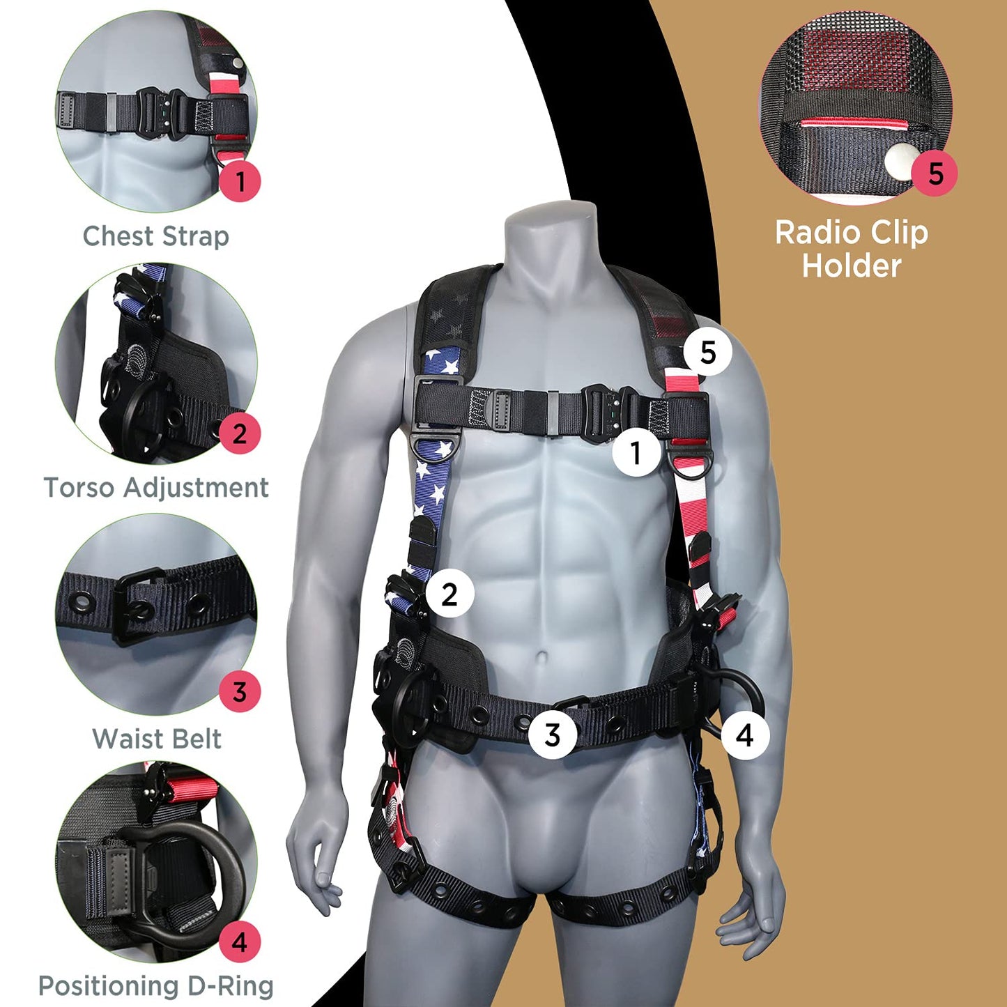 AFP Fall Protection Full-Body Premium Safety Harness, 8” Thick Support Belt, Aluminum D-Rings, Tongue Buckle (OSHA/ANSI PPE) – Fall Protection Harness, Safety Harnesses for Men Construction