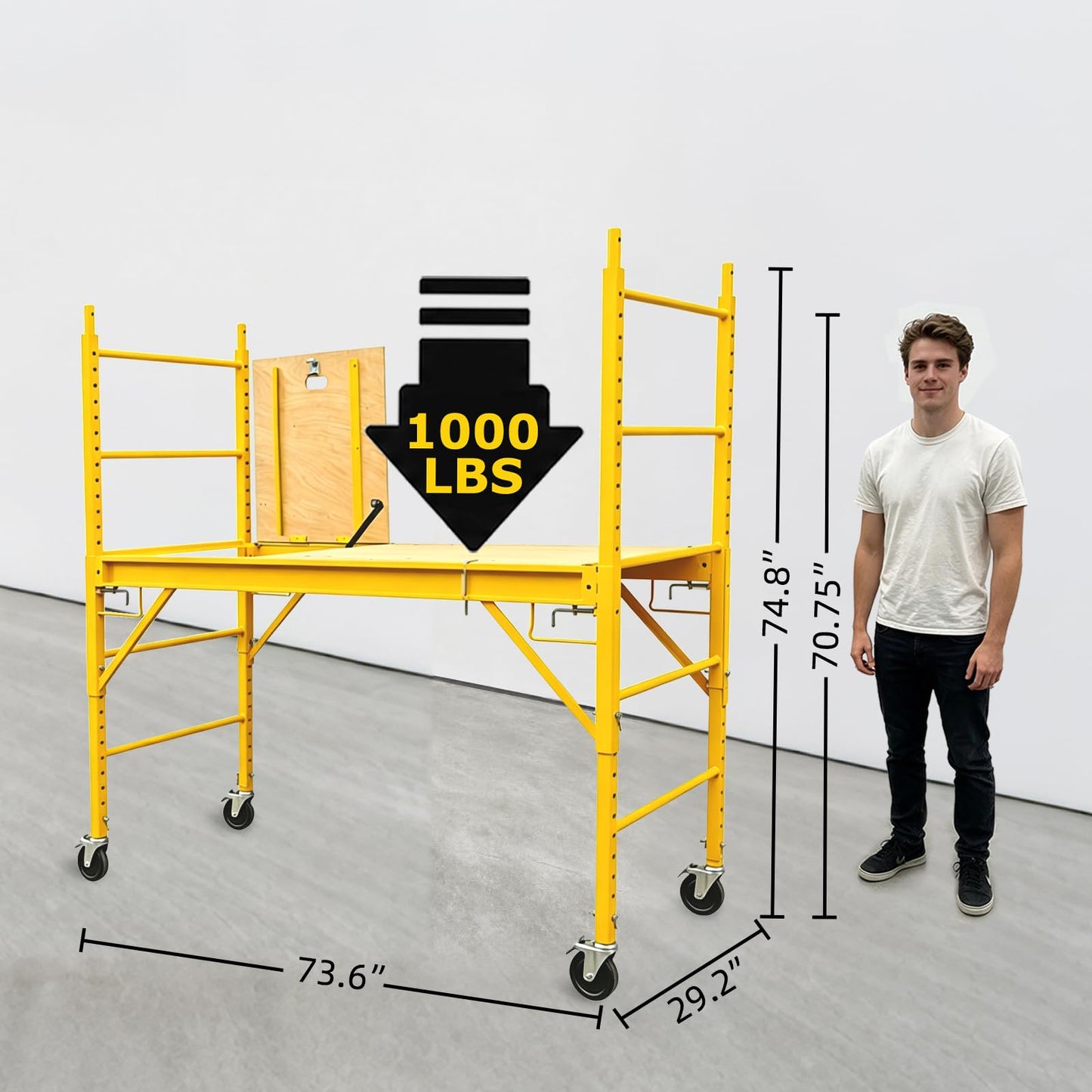 YZSPMS 6.25 ft Baker Style Rolling Steel Scaffold with Hatch Deck - 1000Lbs Capacity, Locking 5" Casters, Height Adjustable in 2" Increments, for Painting/Electrical/HVAC