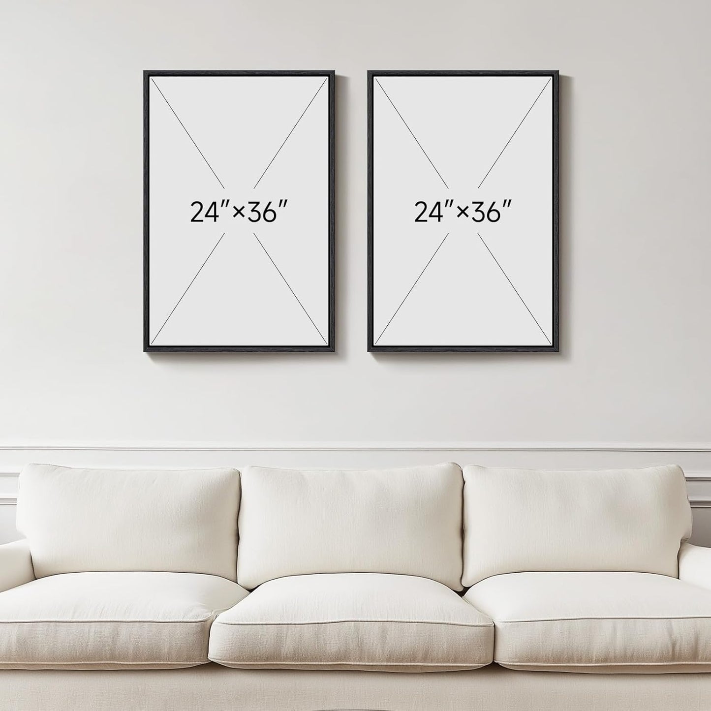 Skiennix Framed Black and White Abstract Wall Art - Large Set of 2 Minimalist Canvas Prints | 24x36 In Seascape Decor for Living Room, Bedroom, Office